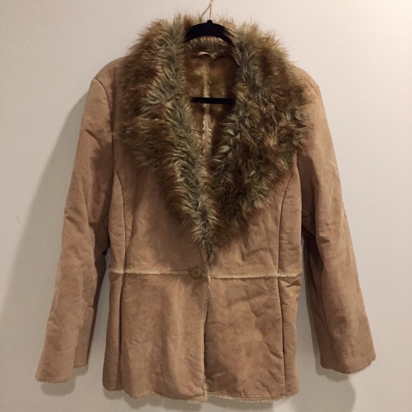 Boho St. John’s Bay leather suede faux fur coat hippie jacket vintage style - Picture 1 of 3